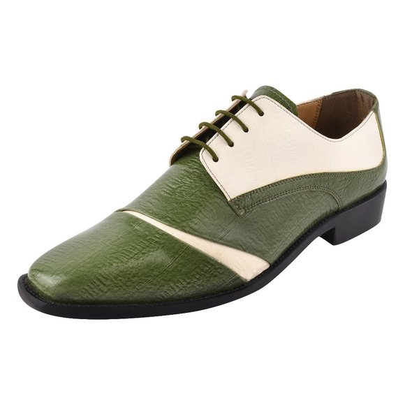 LIBERTYZENO Olive/Cream Leather Oxford Style Dress Shoes